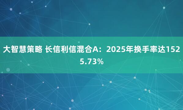 大智慧策略 长信利信混合A：2025年换手率达1525.73%